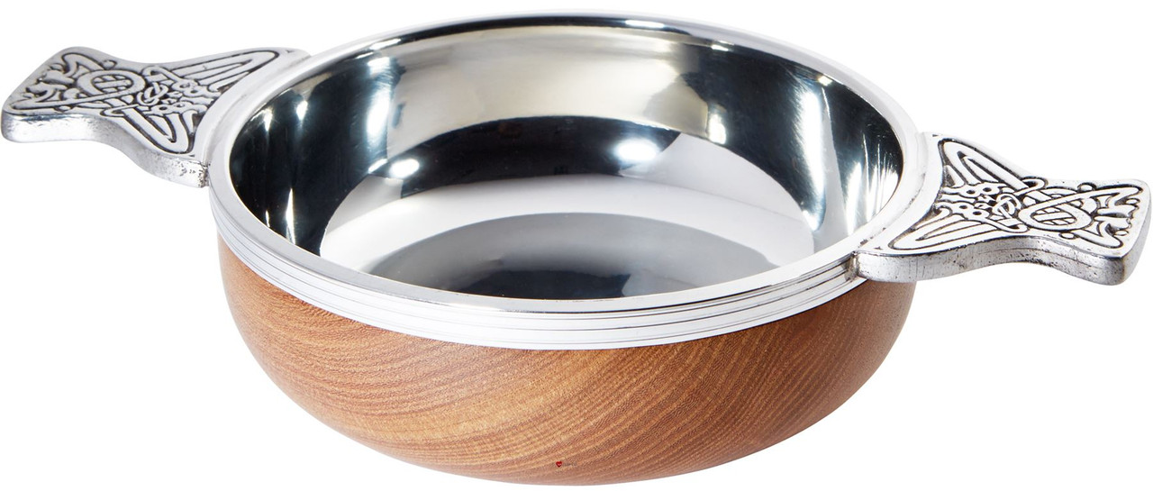 Wood And Pewter Quaich Large Scottish Tasting Bowl Ideal Christening Gift