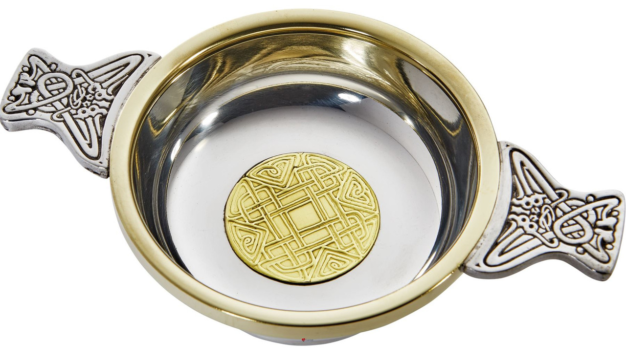 Scottish Celtic Quaich Gold Colour Brass Large Tasting Bowl Ideal Christening Gift Engravable