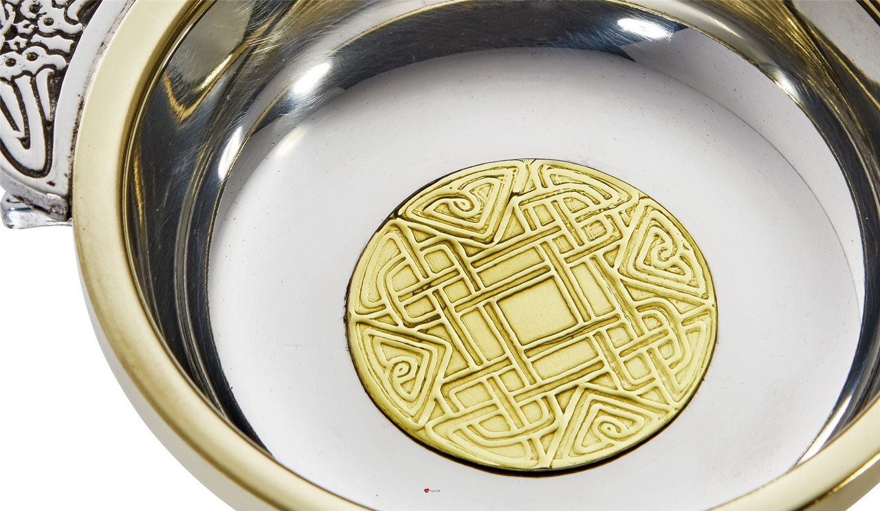 Scottish Celtic Quaich Gold Colour Brass Large Tasting Bowl Ideal Christening Gift Engravable