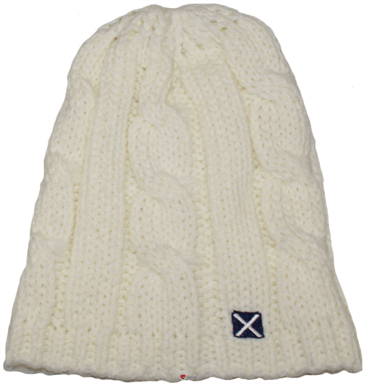 Scottish Cap Tweed Cap Co Saltire Logo Beanie White Aran Design Flat Cap