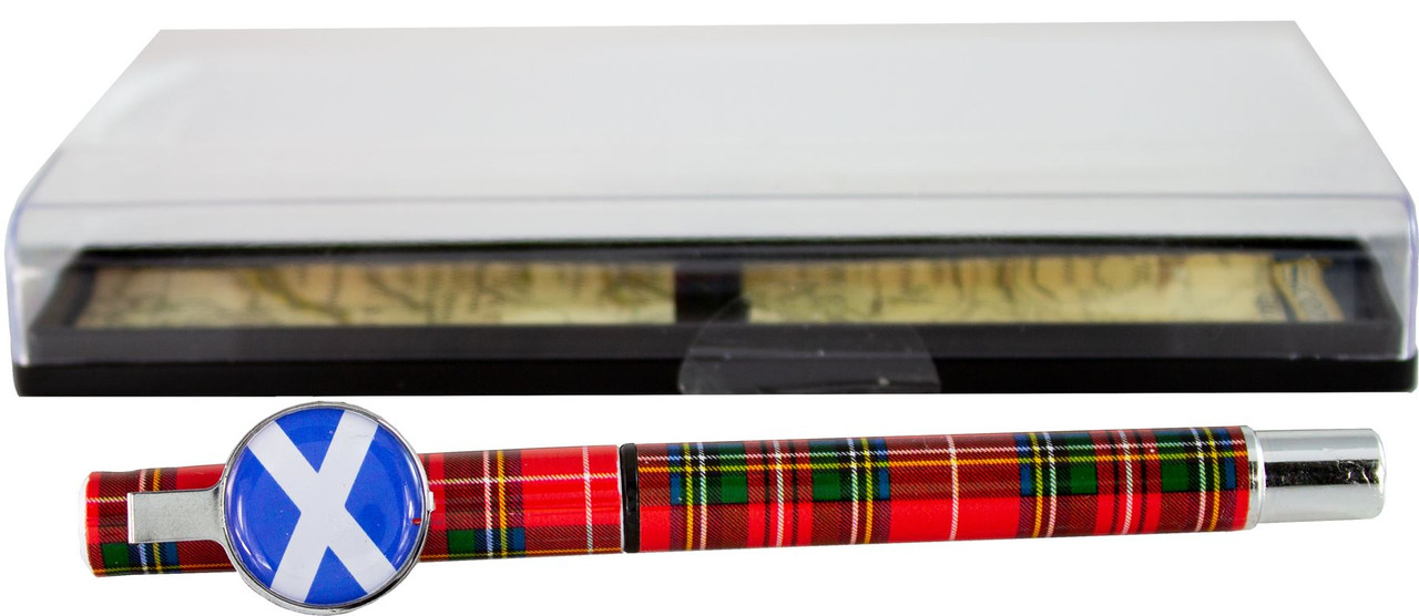 Red Tartan Gel Pen Boxed Saltire Clip Royal Stewart Tartan