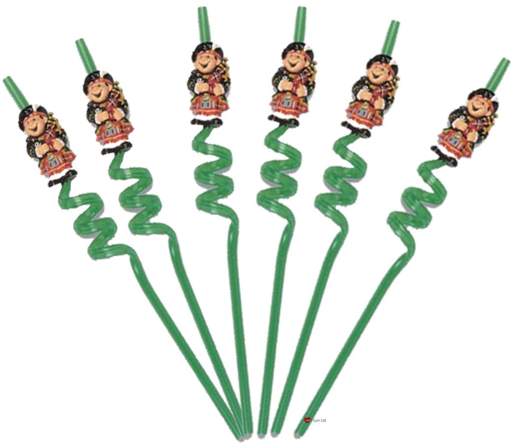 Scottish Piper Top Crazy Straw with Scottish Bagpipe Playing Piper Design 6 Pack