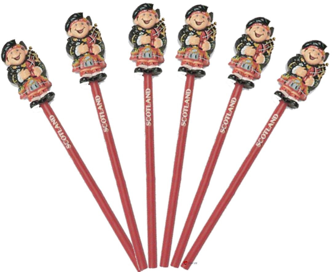 Scottish Piper Top Pencil with Scottish Bagpipe Piper Pencil Topper - Pack of 6