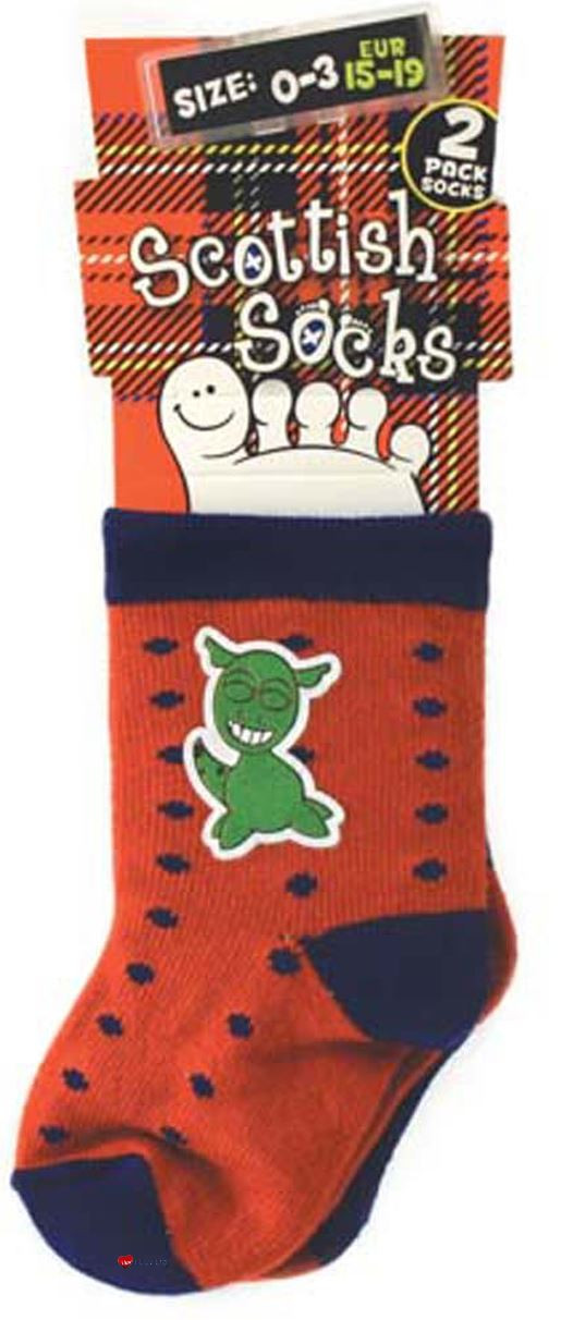 2 Pack Babies Socks Nessie Design Wee Loch Ness Monster Nessie Babies Socks