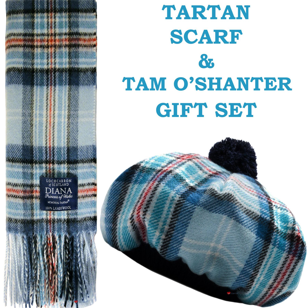 Diana Memorial Tartan Ladies Tammy Hat & Scarf Set Luxury Lambswool