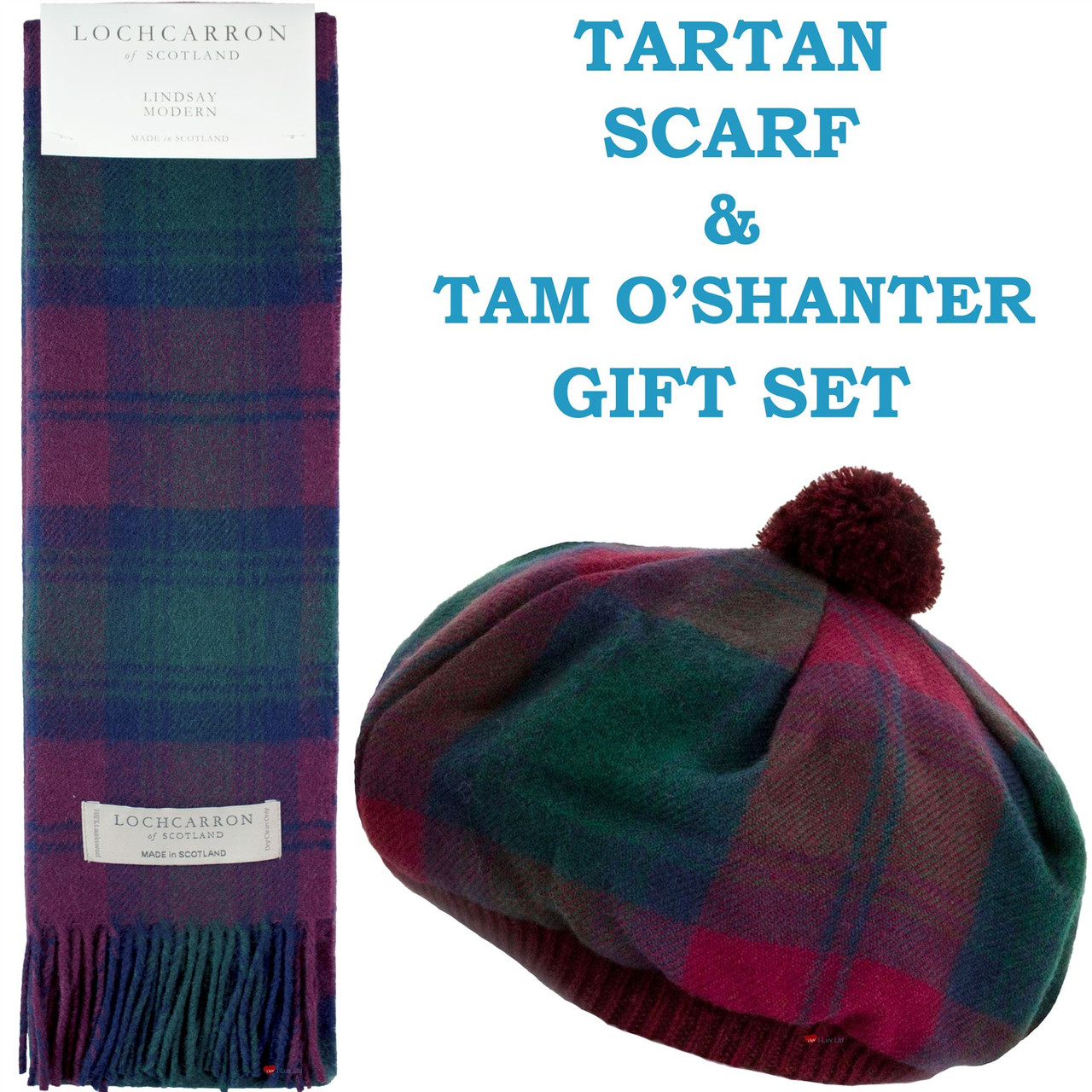 Lindsay Modern Tartan Ladies Tammy Hat & Scarf Set Lambswool