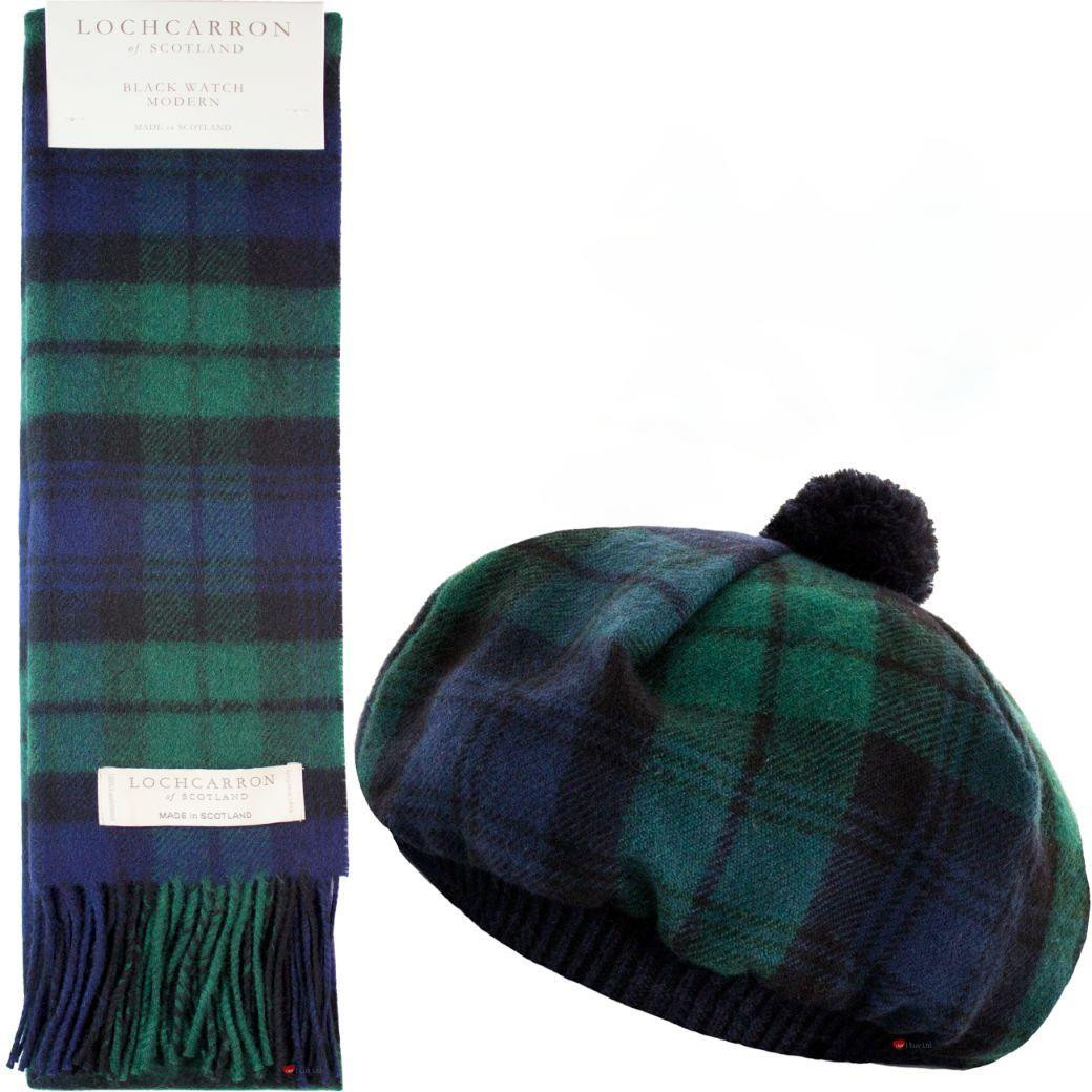 Black Watch Modern Tartan Ladies Tammy Hat & Scarf Set Lambswool