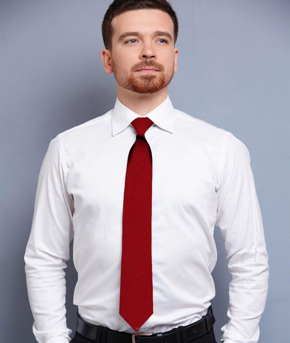 Mens Tie Scarlet Plain Colour Pure Wool