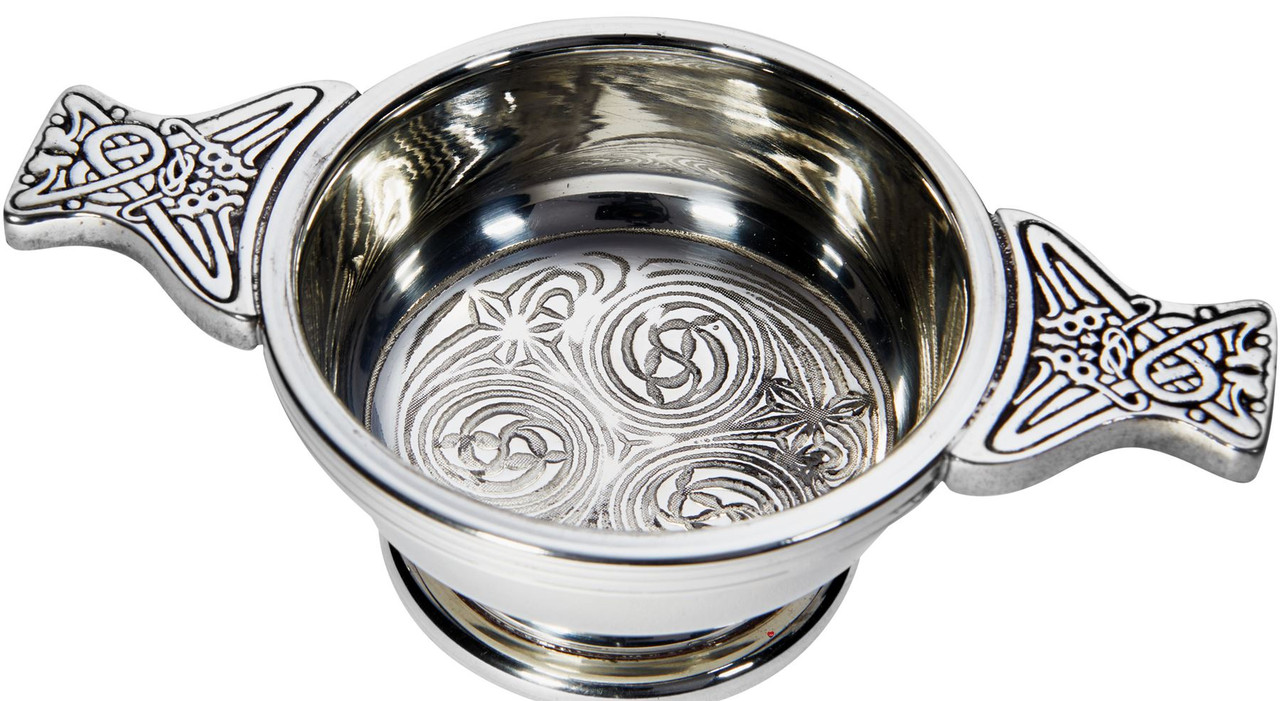 Scottish Celtic Pewter Quaich Bowl Small Kells Design Whisky Tasting Bowl Loving Cup Burns Night