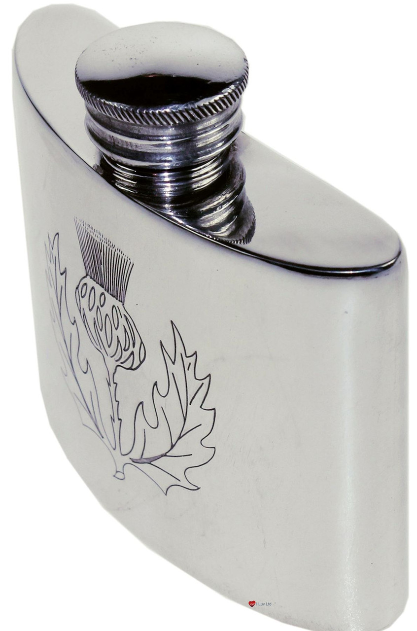 Hip Flask 2oz Scottish Thistle Pewter Kidney Ideal for Engraving