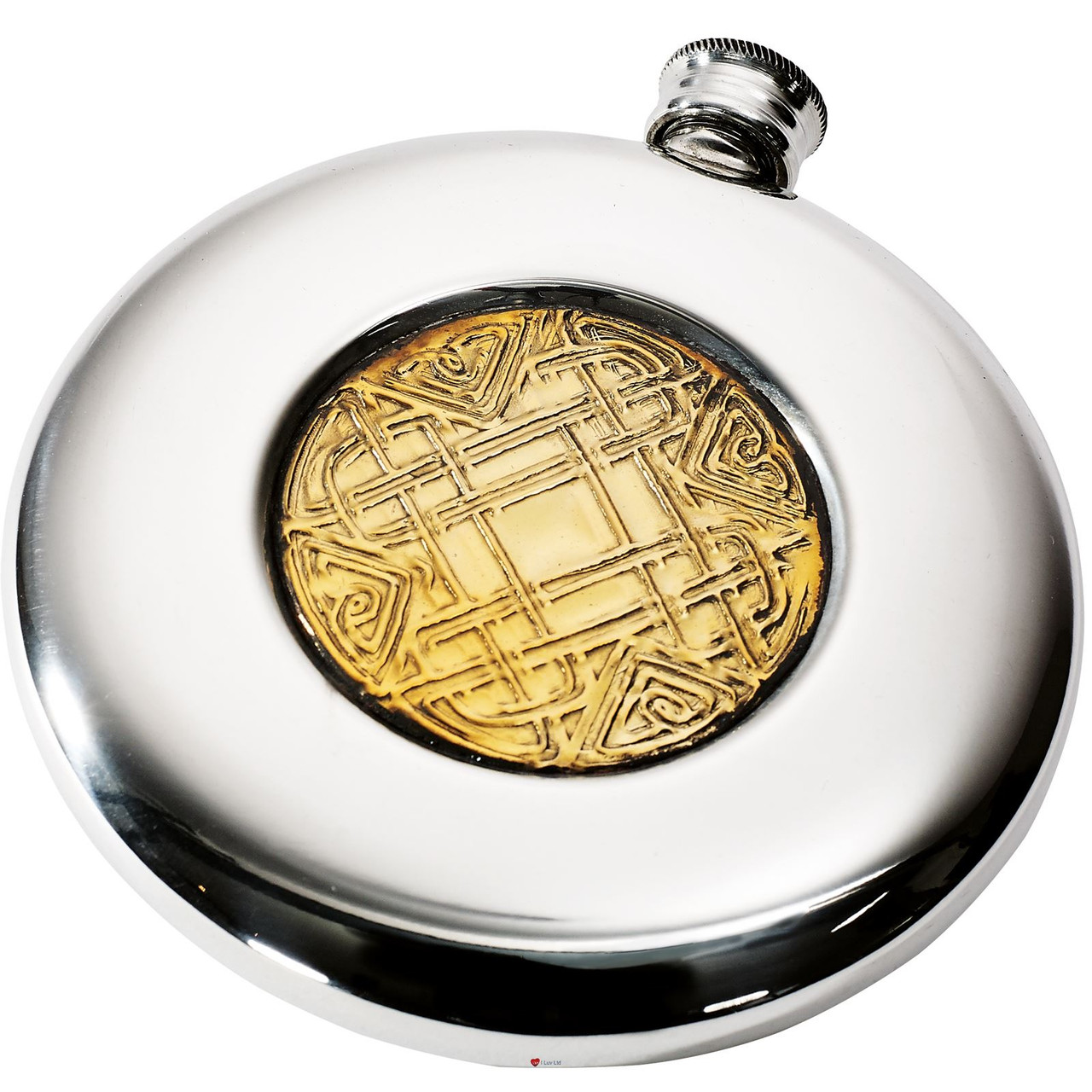 Round Hip Flask Scottish Sporran Flask 4oz Celtic Gold Brass Insert Ideal for engraving