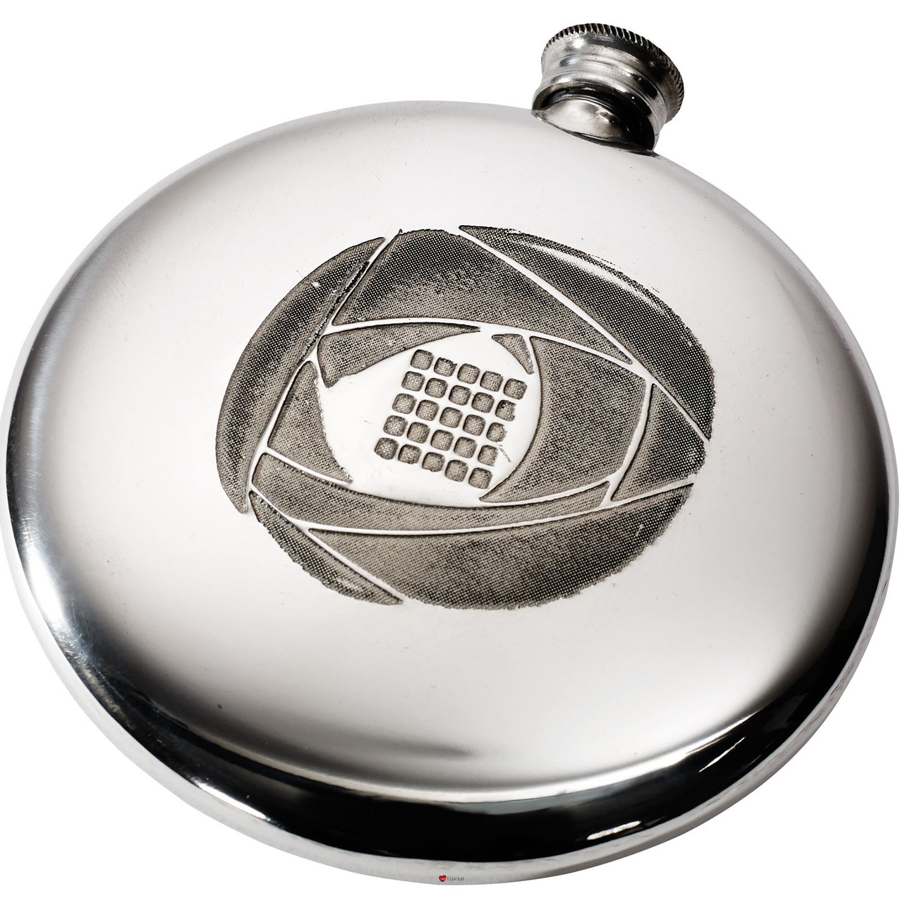 Round Hip Flask Pewter 4oz Charles Rennie Mackintosh Design Sporran Shape Ideal for Engraving