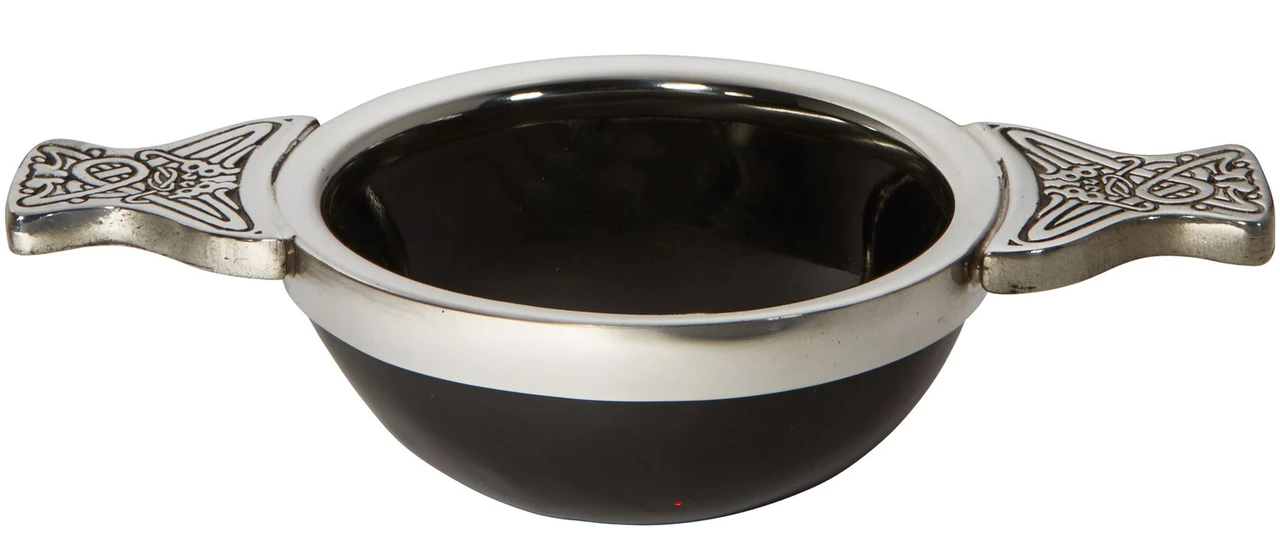 80mm Horn and Pewter Scottish Quaich Cup of Friendship Ideal Christening Gift