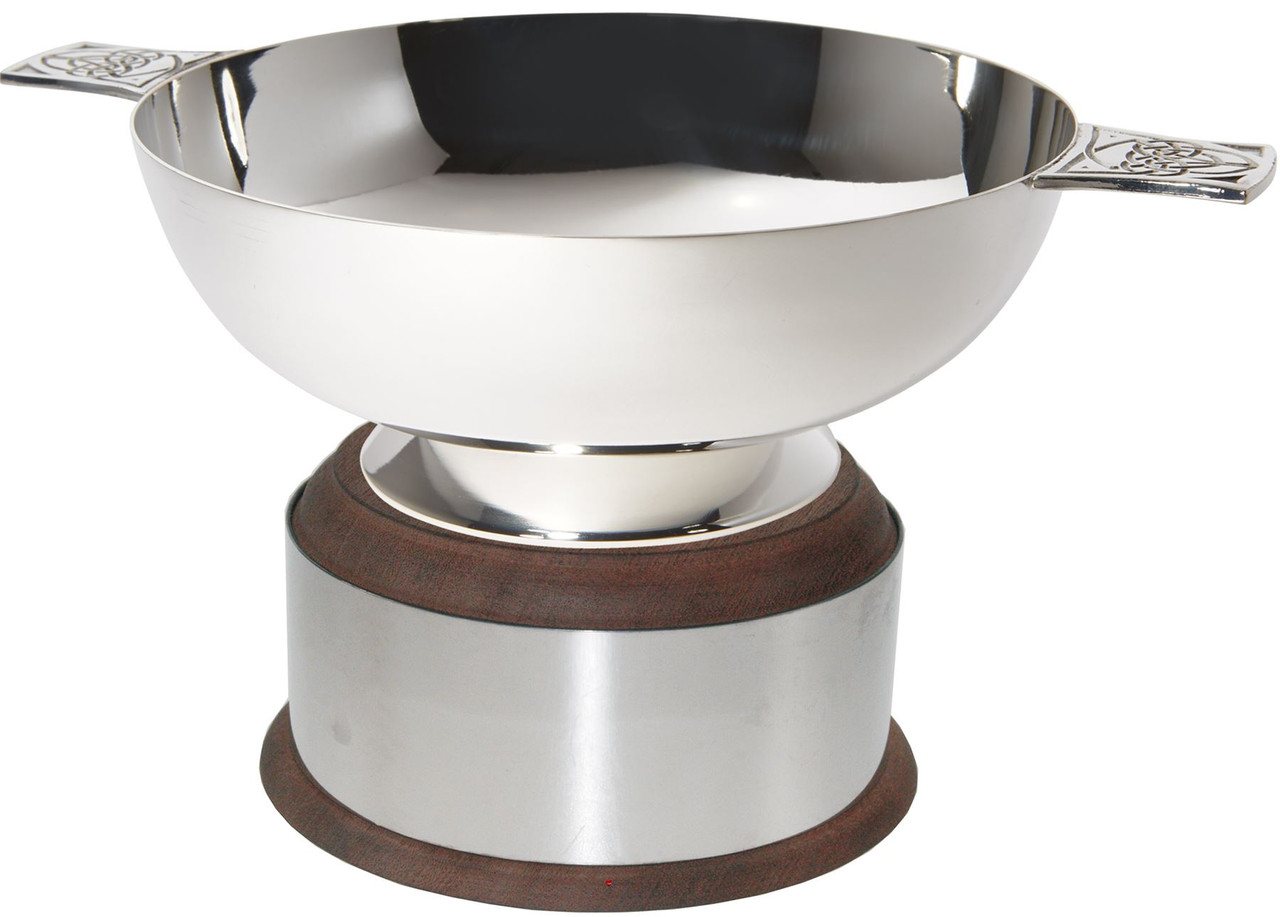 Silver Plated Scottish 6" Quaich Celtic Handle On Wooden Plinth Ideal Wedding Gift Engravable