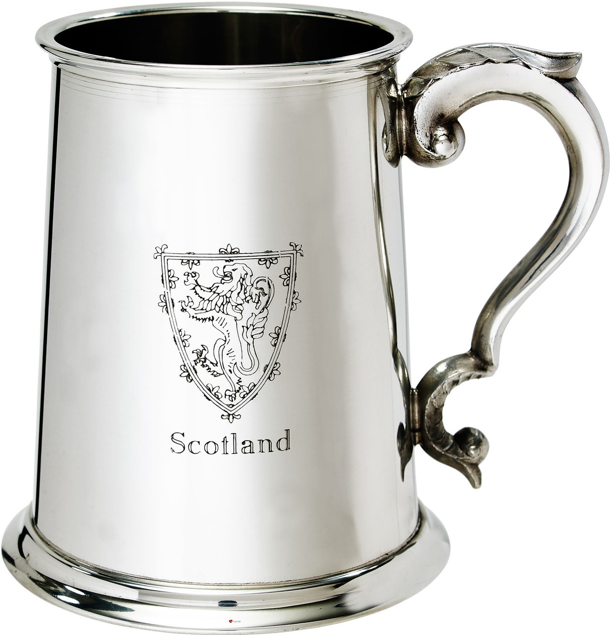 Pewter Tankard 1 Pint Embossed Rampant Lion In Shield Scotland Ornate Handle Ideal For Engraving