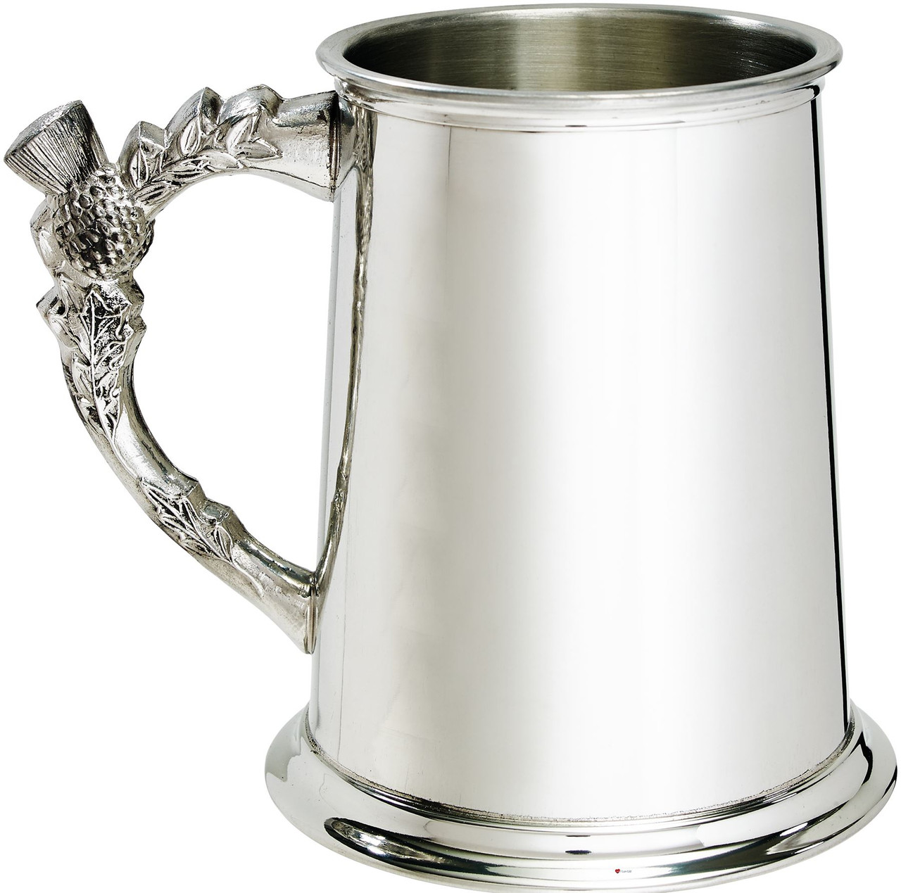 Pewter Tankard 1 Pint Plain Bright Polished Finish Scottish Thistle Shaped Handle Ideal For Engraving