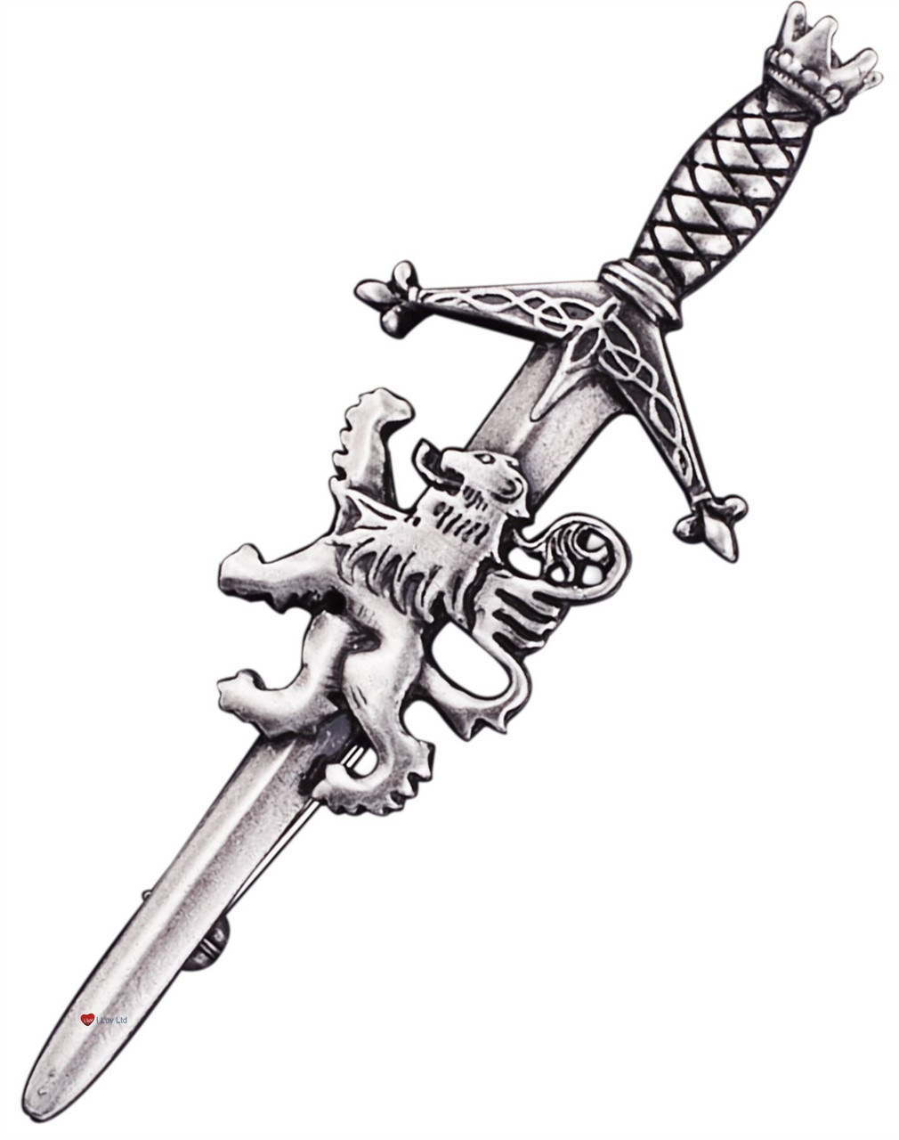 Scottish Accessories Kilt Pin & Carry Pouch Pewter Rampart Lion Antique Finish Gift from Scotland
