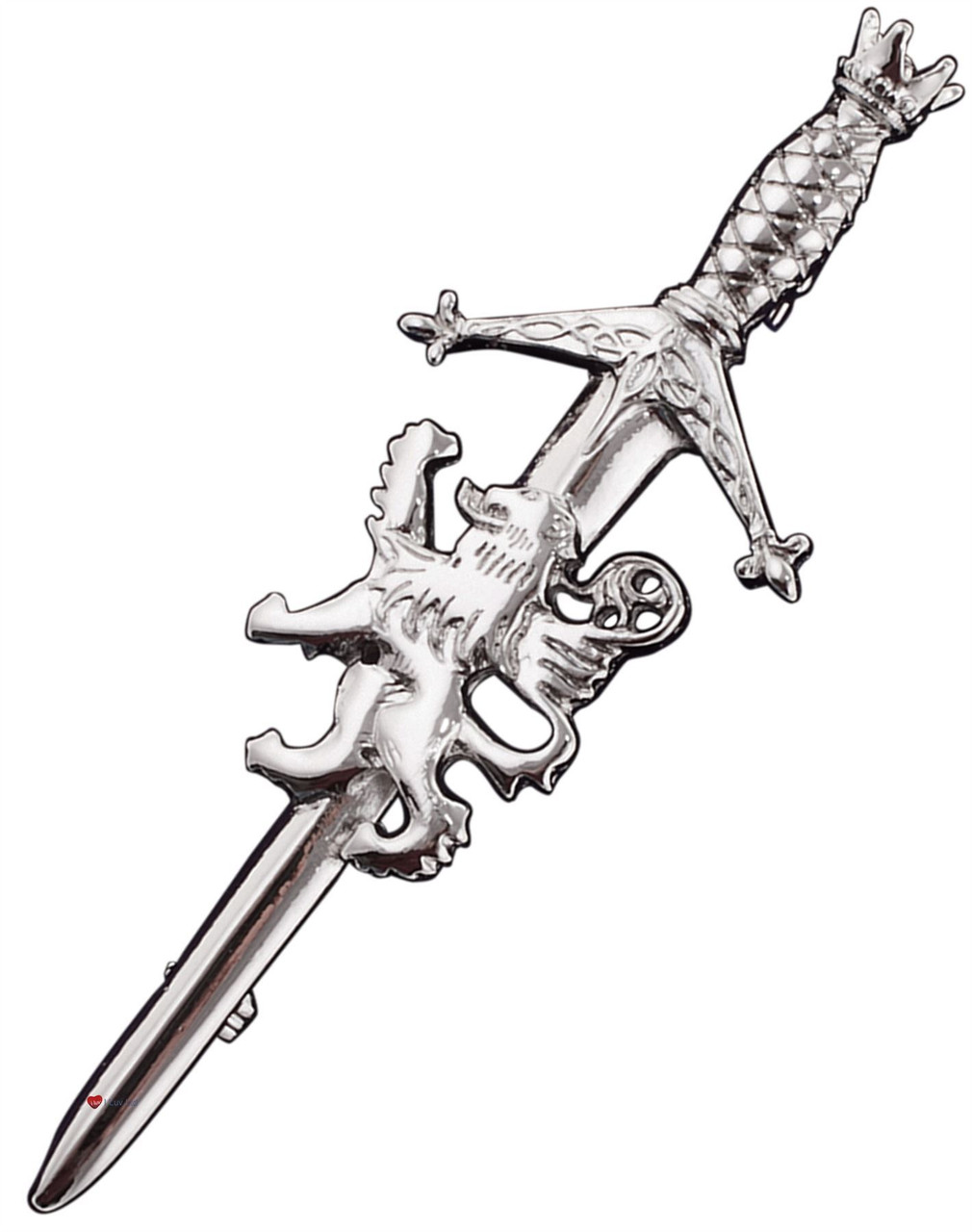 Scottish Accessories Kilt Pin & Carry Pouch Pewter Rampart Lion Chrome Finish Gift from Scotland
