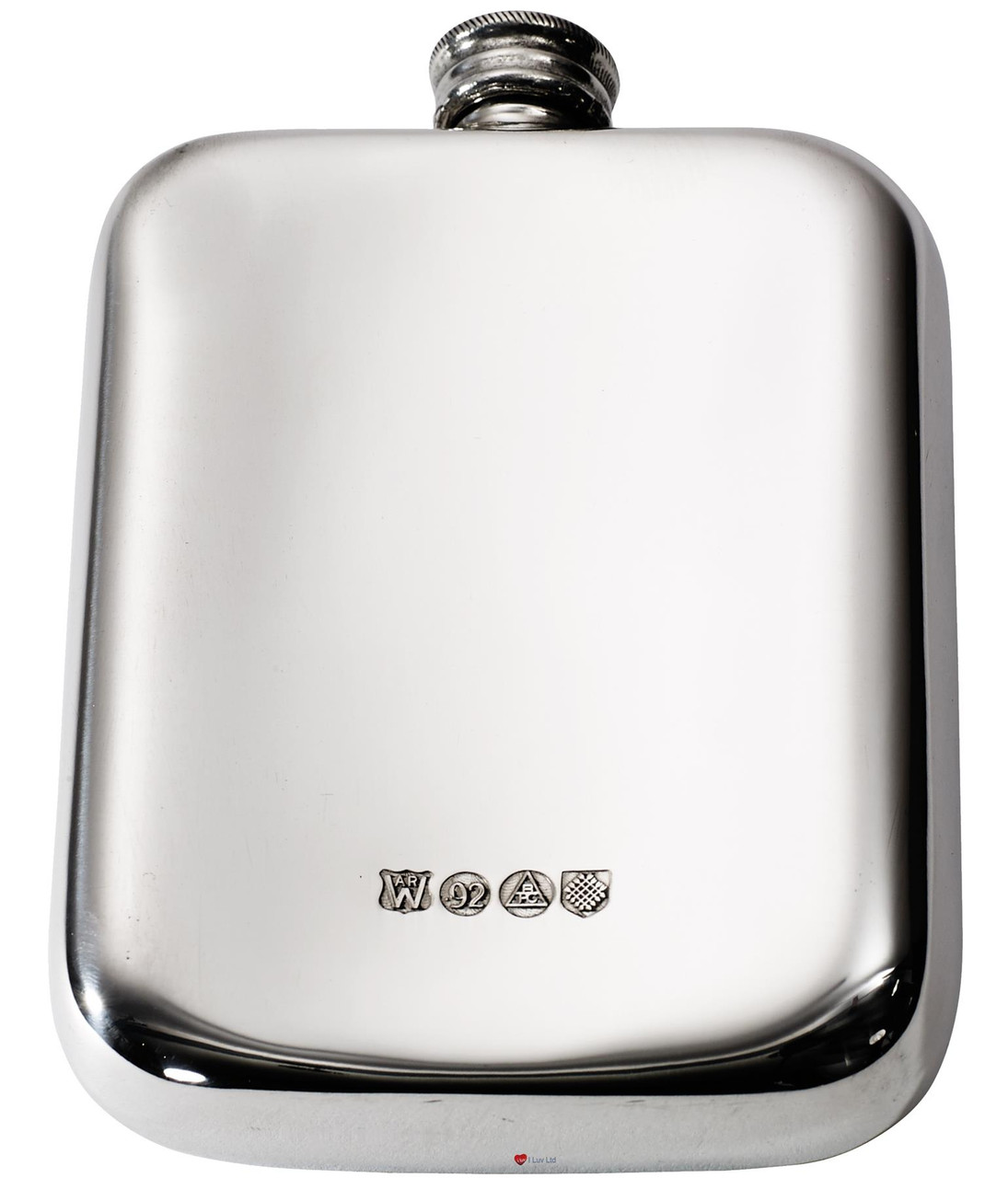 Pocket Hip Flask 6oz Pewter Smooth Rounded with Plain Polished Finish