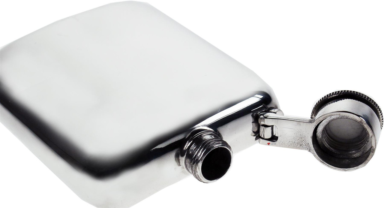 Pocket Hip Flask 6oz Pewter Rounded with Polished Finish and Captive Top