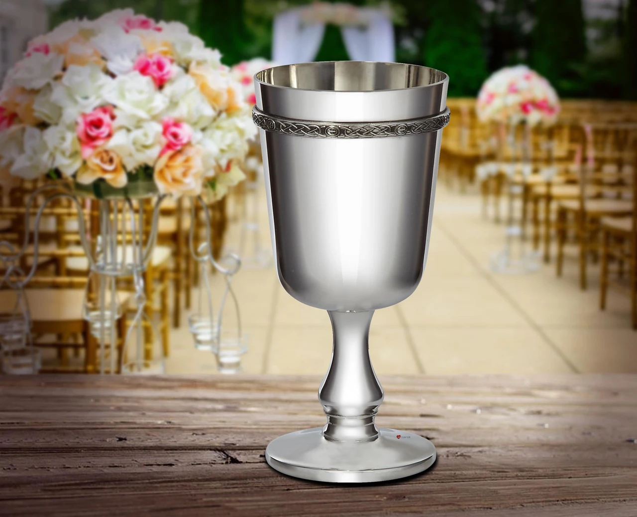 Large Pewter Goblet with Scottish Celtic Banding Ideal for Engraving