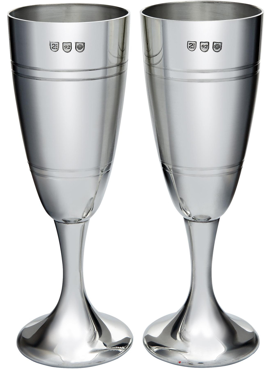 Pair of Satin Finished Pewter Champage Flutes in a Silk Lined Presntation Box