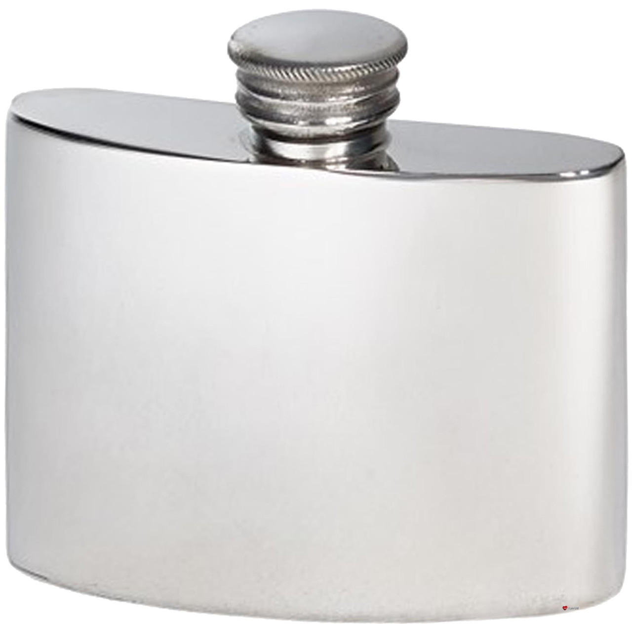 Kidney Shape Flask 2oz Pewter in Plain Polished Finish
