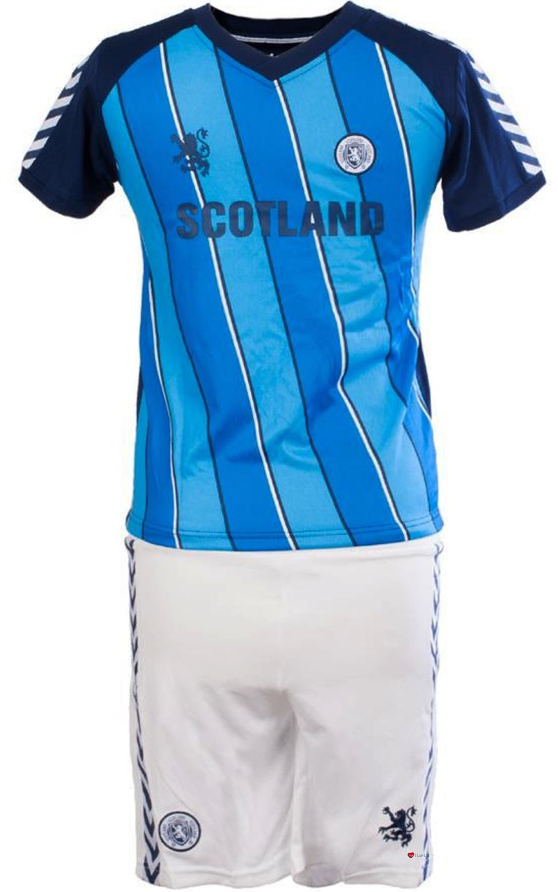Kids Striped Scotland Football Top Navy-Sky Blue