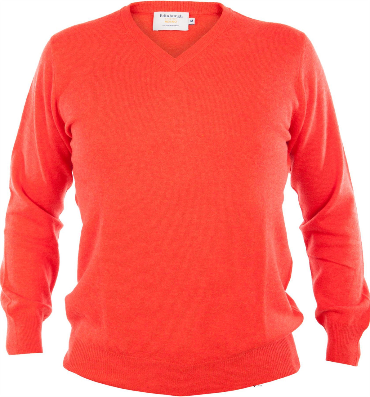 Mens Merino Wool Sweater V-Neck Orange