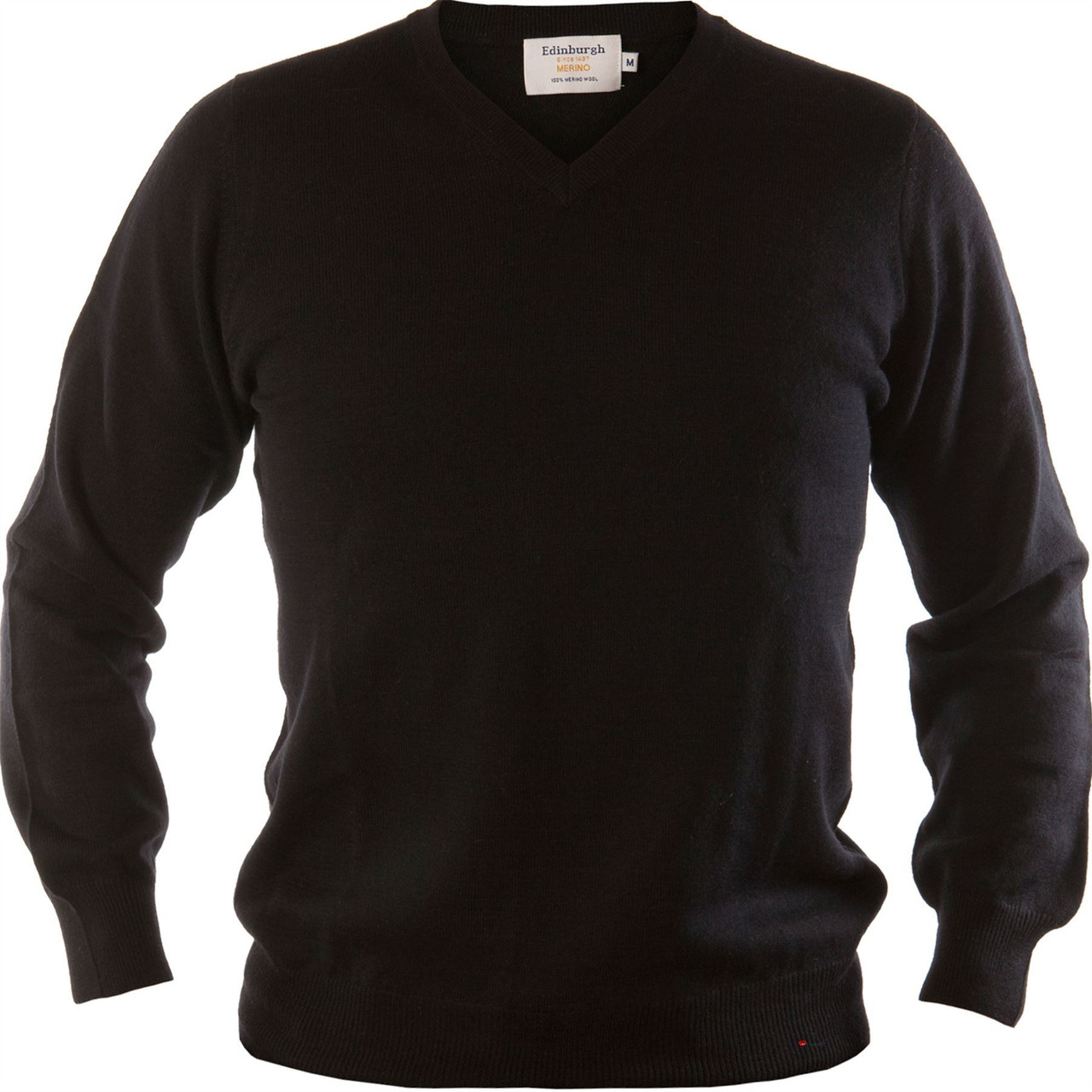 Mens Merino Wool Sweater V-Neck Black