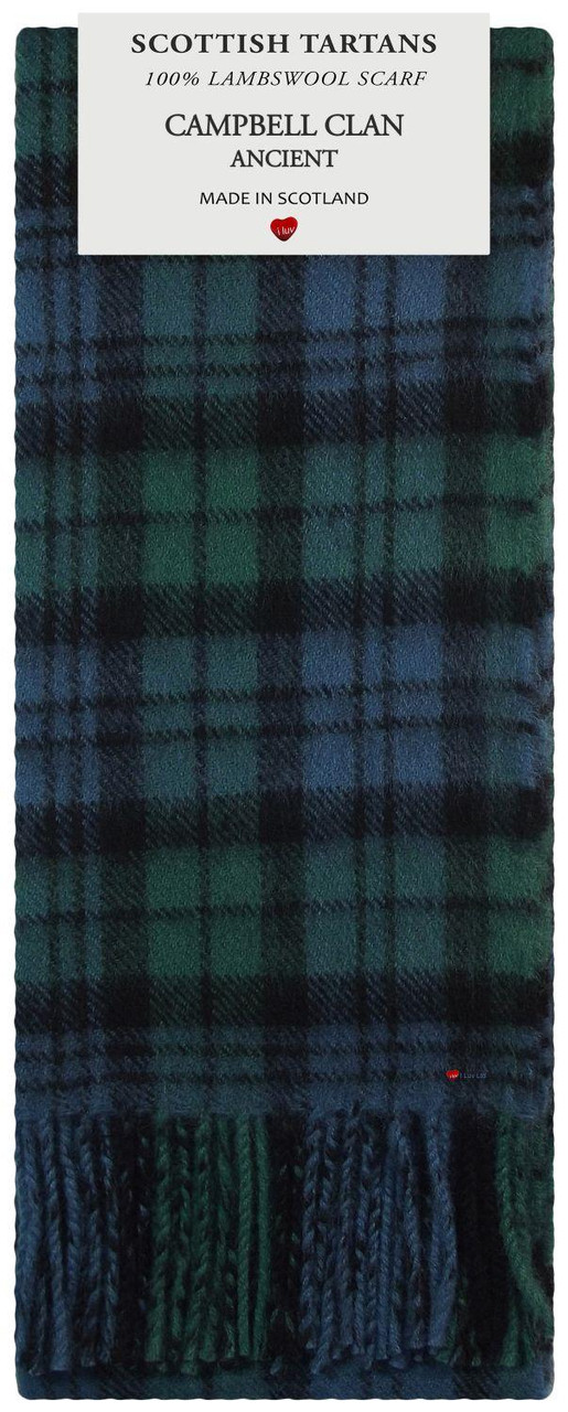 Mens Scarf & Tie Gift Set Wool Tie Campbell Clan Ancient Tartan Plaid Design 100% Lambswool Scarf