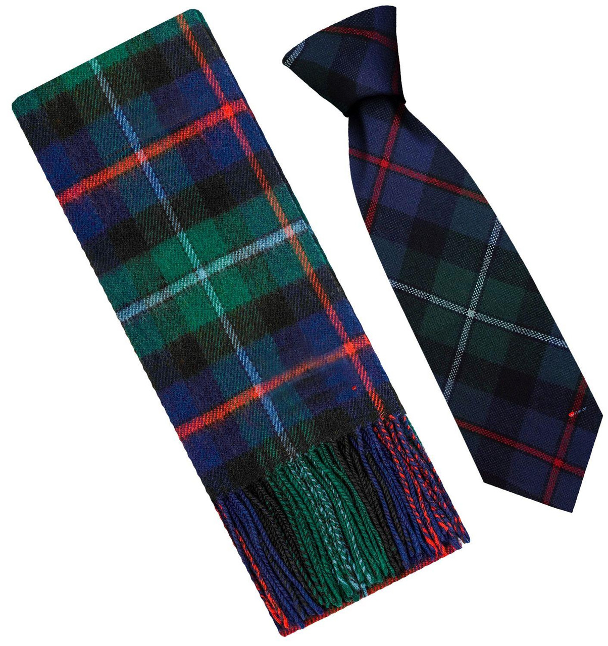 Mens Scarf & Tie Gift Set Wool Tie Campbell Of Cawdor Modern Tartan Plaid Design 100% Lambswool Scarf
