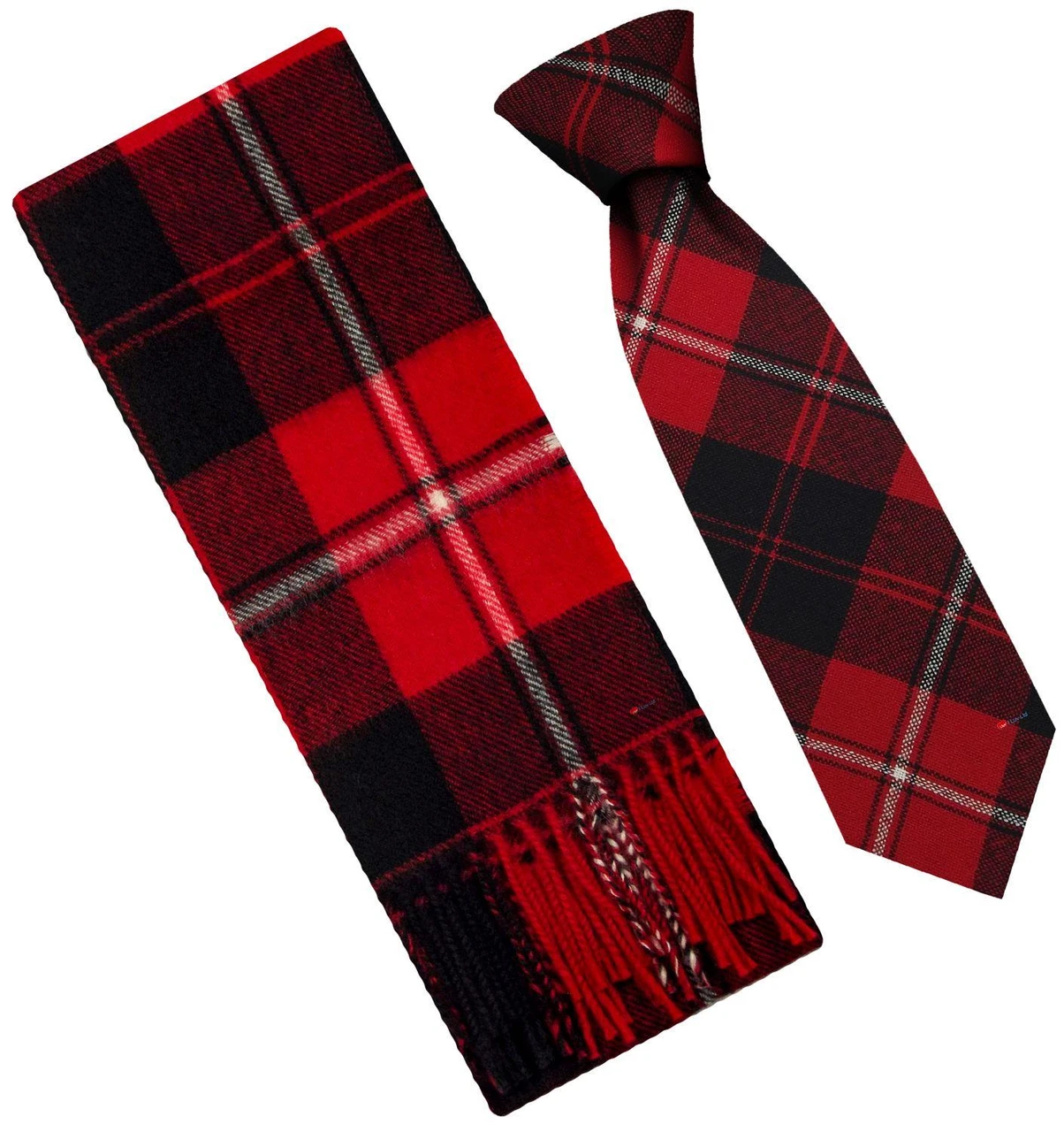 Mens Scarf & Tie Gift Set Wool Tie Cunningham Modern Tartan Plaid Design 100% Lambswool Scarf