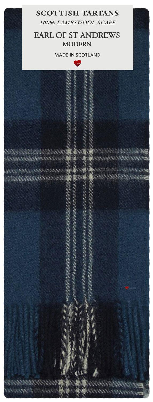 Mens Scarf & Tie Gift Set Wool Tie Earl Of St. Andrews Tartan Plaid Design 100% Lambswool Scarf