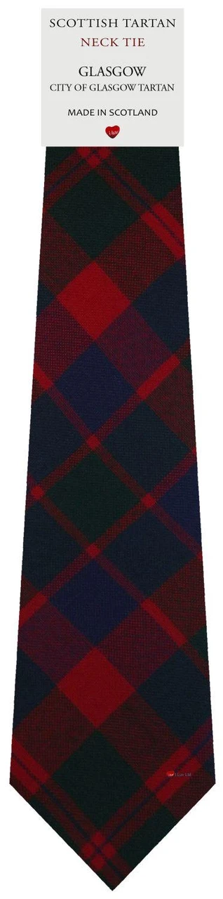 Mens Scarf & Tie Gift Set Wool Tie Glasgow City Tartan Plaid Design 100% Lambswool Scarf