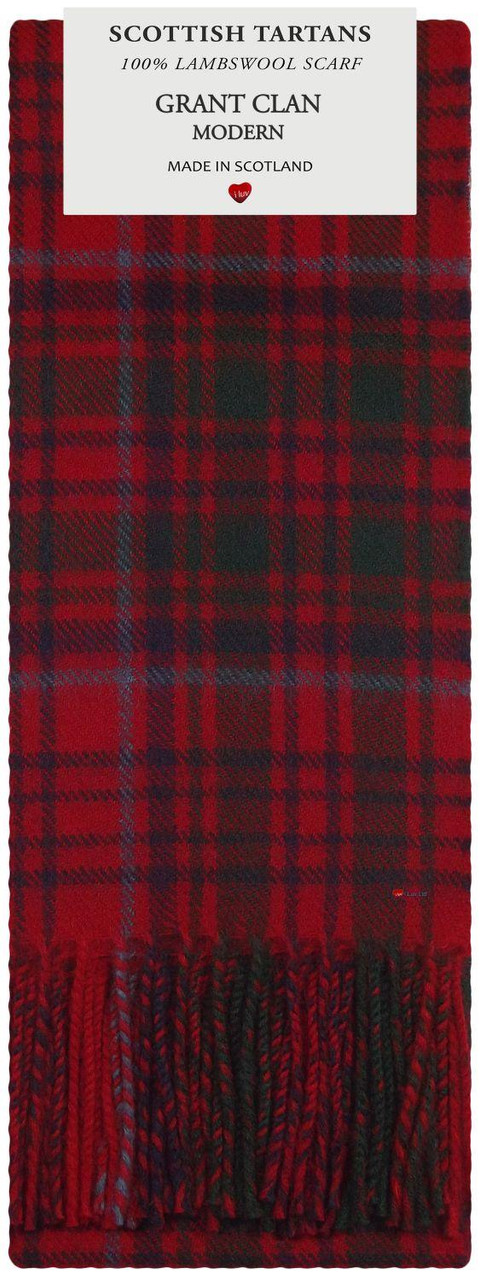 Mens Scarf & Tie Gift Set Wool Tie Grant Clan Modern Tartan Plaid Design 100% Lambswool Scarf
