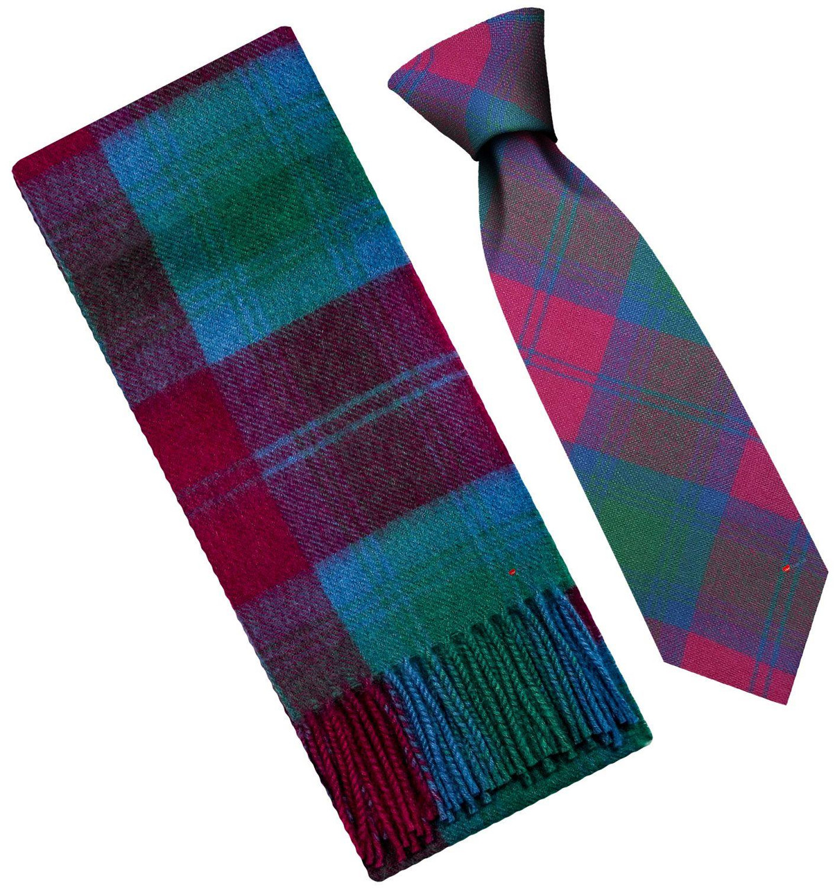 Mens Scarf & Tie Gift Set Wool Tie Lindsay Ancient Tartan Plaid Design 100% Lambswool Scarf