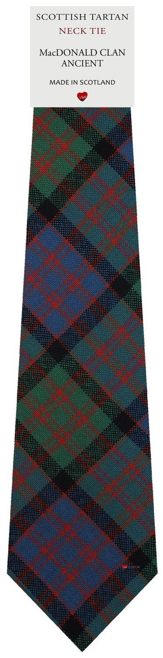 Mens Scarf & Tie Gift Set Wool Tie MacDonald Clan Ancient Tartan Plaid Design 100% Lambswool Scarf