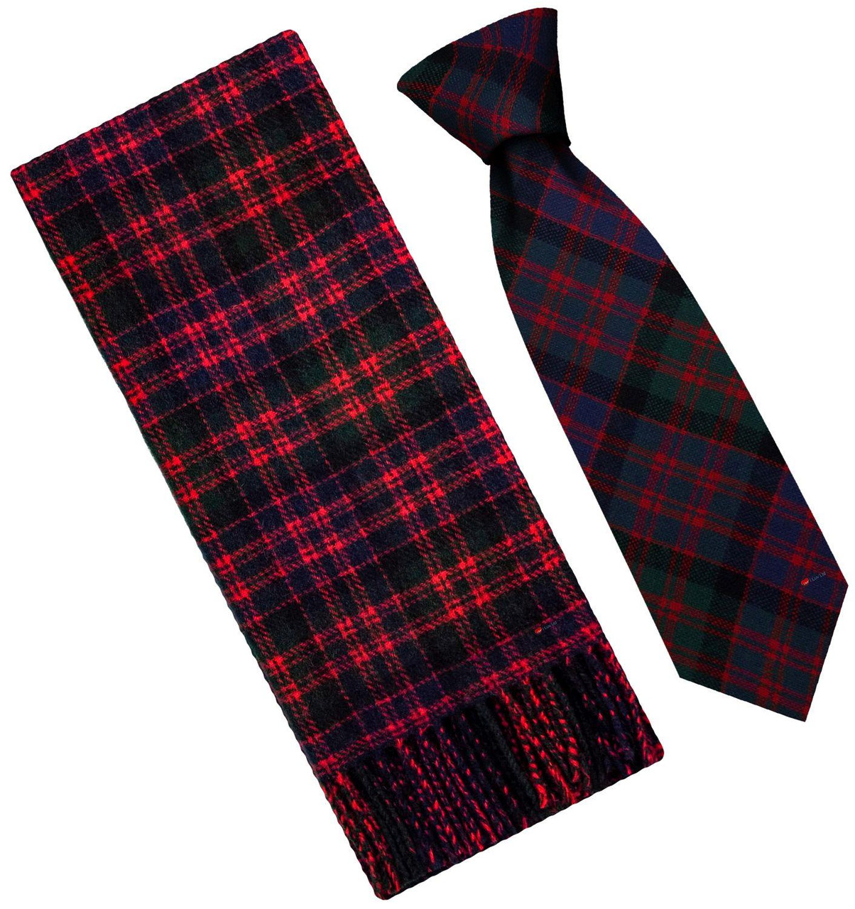 Mens Scarf & Tie Gift Set Wool Tie MacDonald Clan Modern Tartan Plaid Design 100% Lambswool Scarf