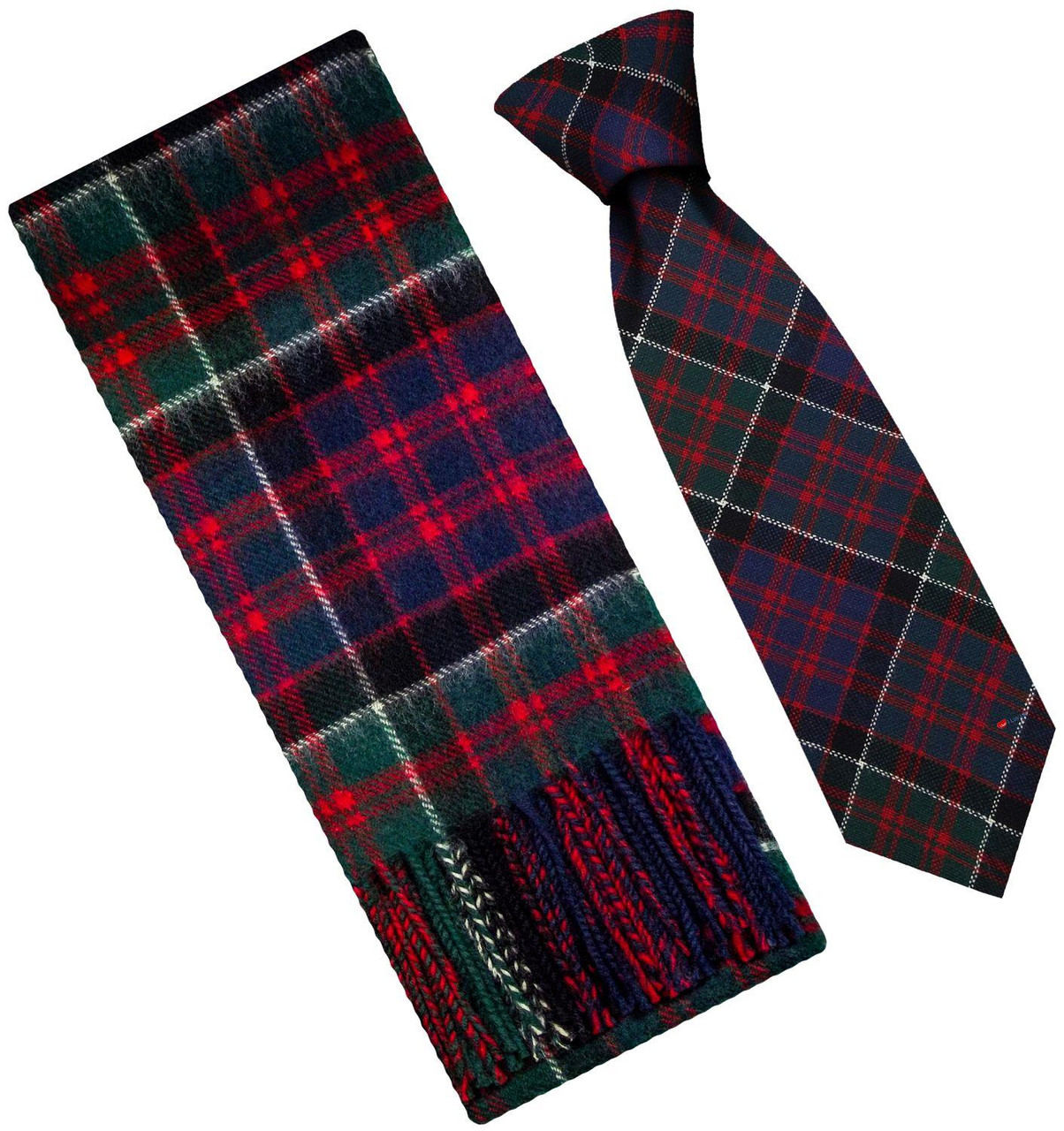 Mens Scarf & Tie Gift Set Wool Tie MacDonald of Clanranald Modern Tartan Plaid Design 100% Lambswool Scarf