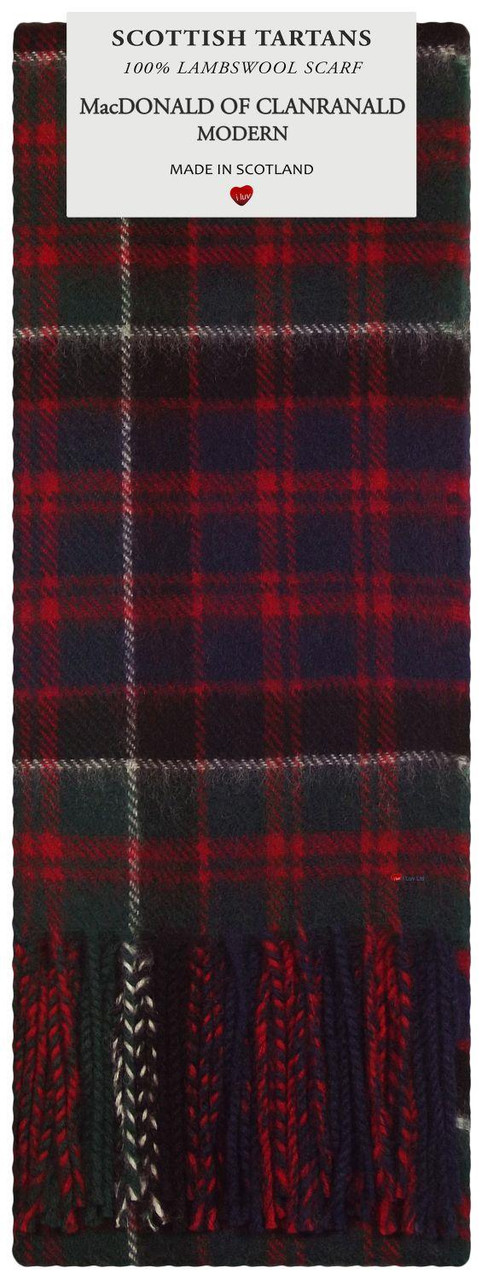Mens Scarf & Tie Gift Set Wool Tie MacDonald of Clanranald Modern Tartan Plaid Design 100% Lambswool Scarf