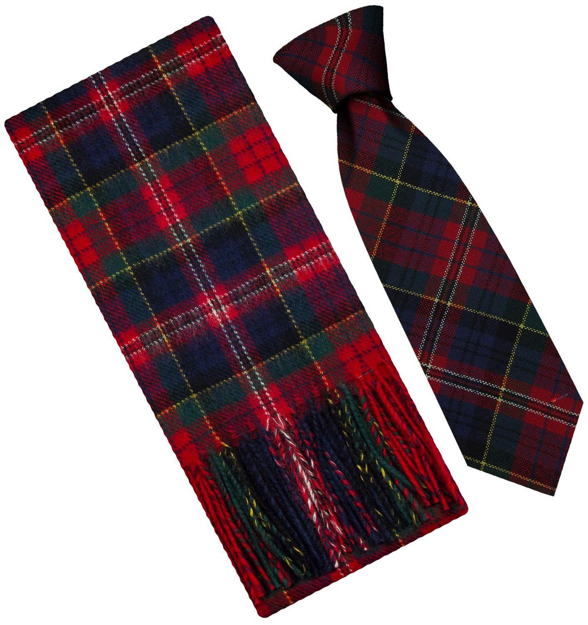Mens Scarf & Tie Gift Set Wool Tie MacPherson Clan Modern Tartan Plaid Design 100% Lambswool Scarf