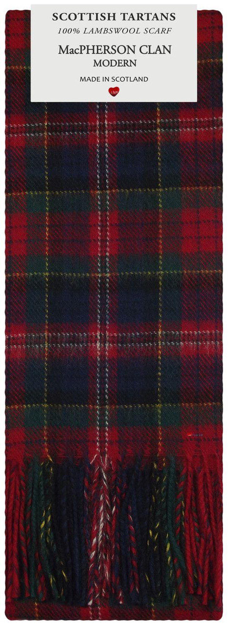 Mens Scarf & Tie Gift Set Wool Tie MacPherson Clan Modern Tartan Plaid Design 100% Lambswool Scarf