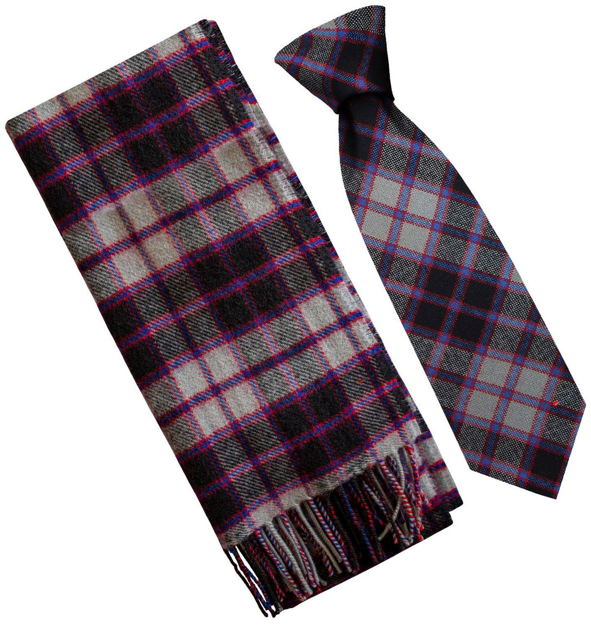Mens Scarf & Tie Gift Set Wool Tie MacPherson Hunting Modern Tartan Plaid Design 100% Lambswool Scarf