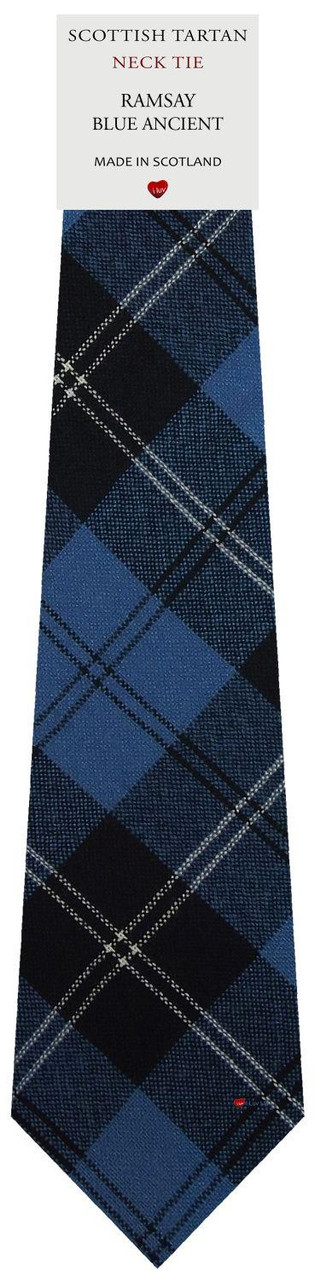 Mens Scarf & Tie Gift Set Wool Tie Ramsay Blue Ancient Tartan Plaid Design 100% Lambswool Scarf
