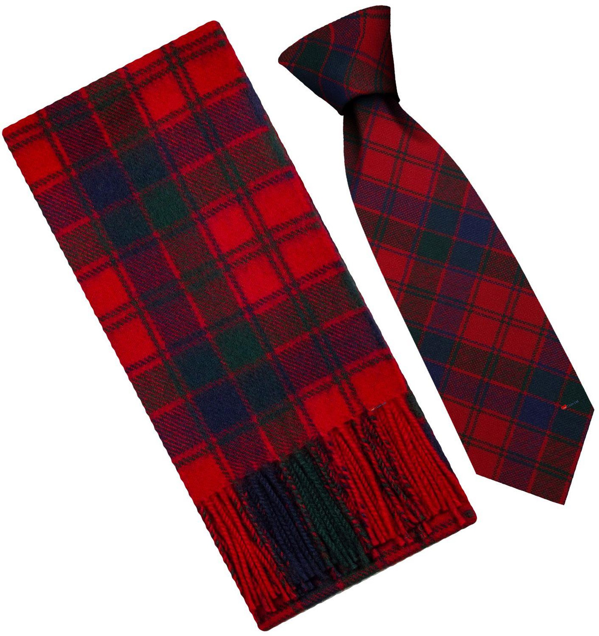 Mens Scarf & Tie Gift Set Wool Tie Robertson Red Modern Tartan Plaid Design 100% Lambswool Scarf