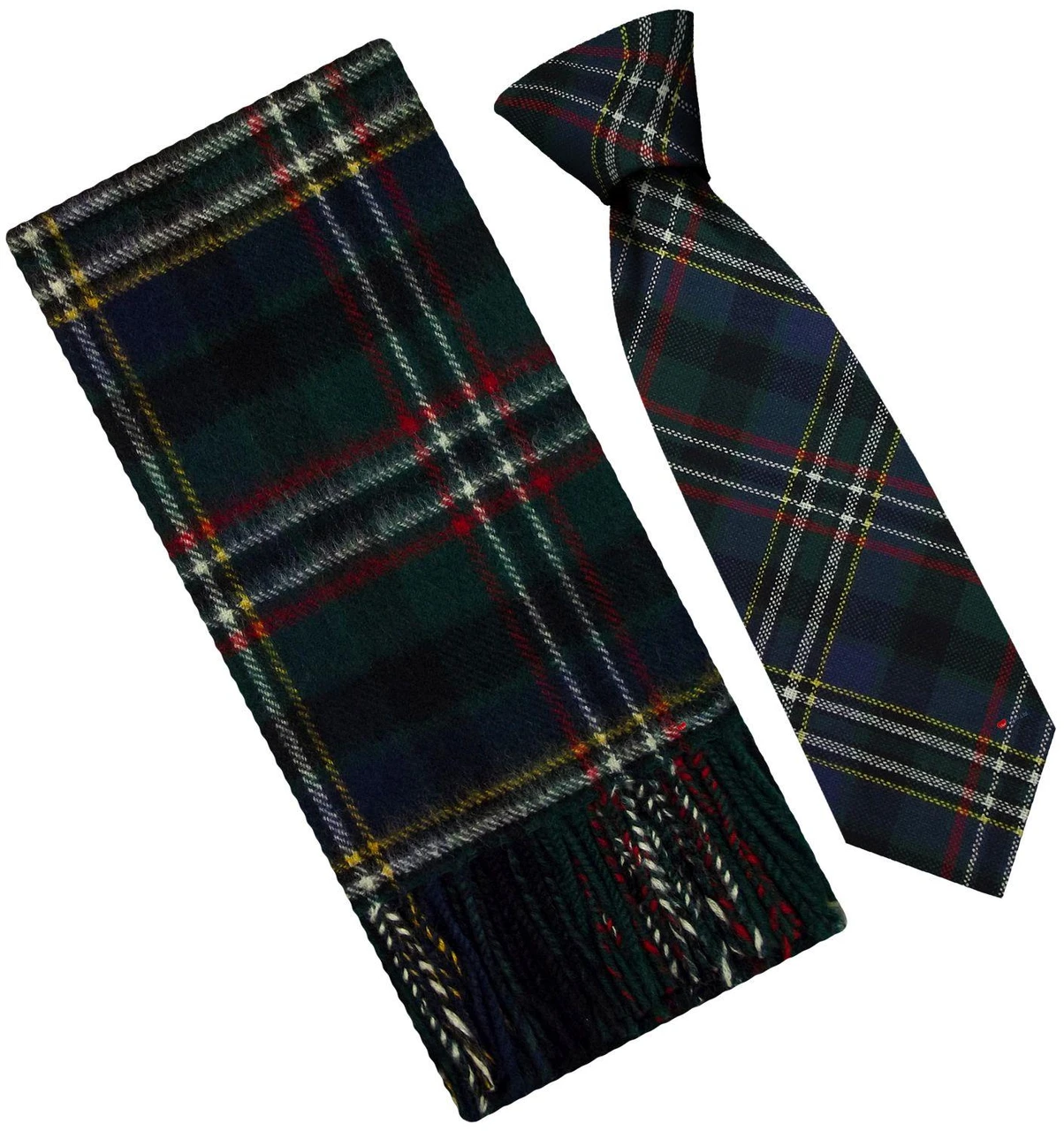 Mens Scarf & Tie Gift Set Wool Tie Scott Green Tartan Plaid Design 100% Lambswool Scarf