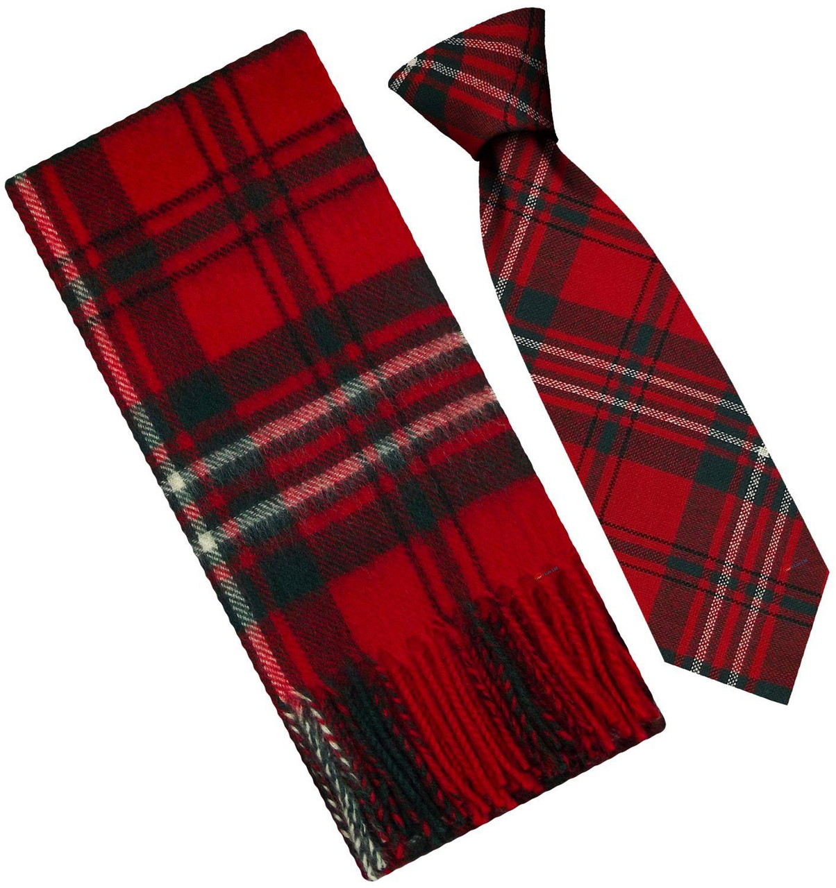 Mens Scarf & Tie Gift Set Wool Tie Scott Red Modern Tartan Plaid Design 100% Lambswool Scarf