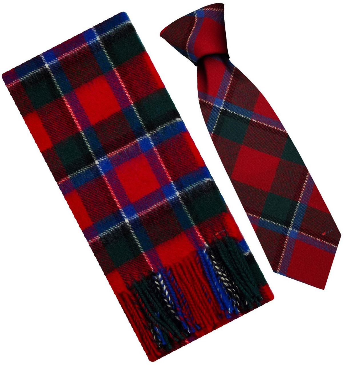 Mens Scarf & Tie Gift Set Wool Tie Sinclair Red Modern Tartan Plaid Design 100% Lambswool Scarf