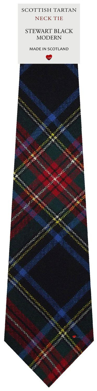Mens Scarf & Tie Gift Set Wool Tie Stewart Black Modern Tartan Plaid Design 100% Lambswool Scarf